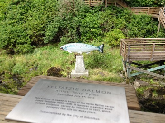 The new salmon sculpture on Ketchikan Creek was unveiled during the recent Fourth of July celebration.