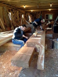 Carving shed scene - Eric Hammer (front) and Harley Bell-Holter