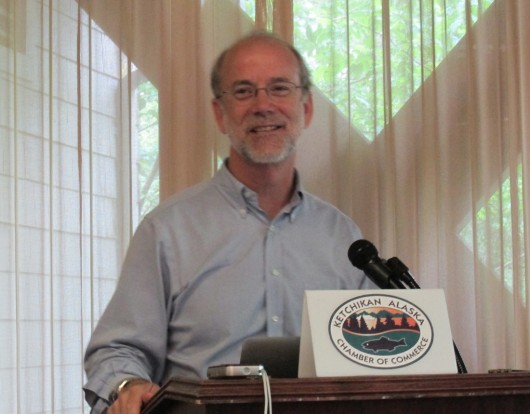 Hollis French, candidate for lieutenant governor, speaks at Wednesday's Ketchikan Chamber of Commerce lunch.