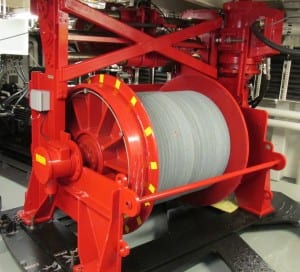 One of the two winches on board the Sikuliaq. They are housed inside the ship, to reduce wear-and-tear.