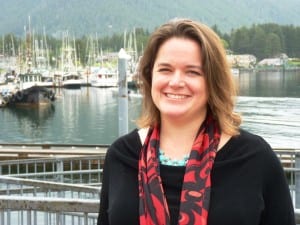 Meilani Schijvens of Rain Coast Data stands by Sitka’s Crescent Harbor. She’s been tracking demographic changes in Southeast. (Ed Schoenfeld/CoastAlaska News)