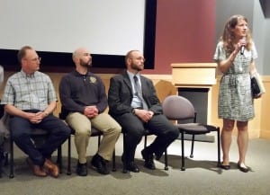 Panelists at the Sept. 20 drug forum at the Southeast Alaska Discovery Center included law enforcement, health professionals and a recovering addict. (Photo by Deb Turnbull)
