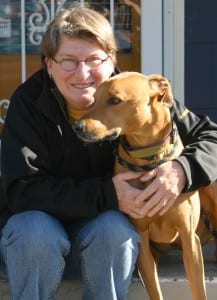 Diane Benjamin treated her Rhodesian ridgeback-greyhound mix with a CBD hemp oil. (NNN photo by Tom Banse)