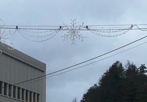 The City of Ketchikan's holiday light display came down early this year because of low lake levels and lack of hydroelectric power. (Photo by Leila Kheiry)